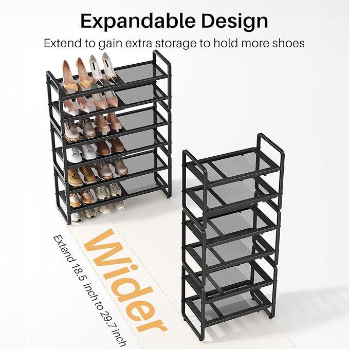 SNTD Shoe Rack - Expandable Shoe Organizer for Closet, Adjustable Metal Shoe Shelf Storage, Stackable Long Shoe Stand Holder 