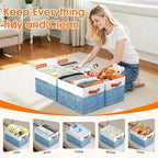 Fab totes Collapsible Storage Baskets for Shelves,14"x10", 8 Pack Foldable Fabric Storage Bins with Double Leather Handles, L