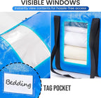 TAILI 2 Tier Extra Large Moving Bags, 4 Pack Blue Heavy Duty Totes for Storage with Visible Window, Wrap Around Handles, Stor