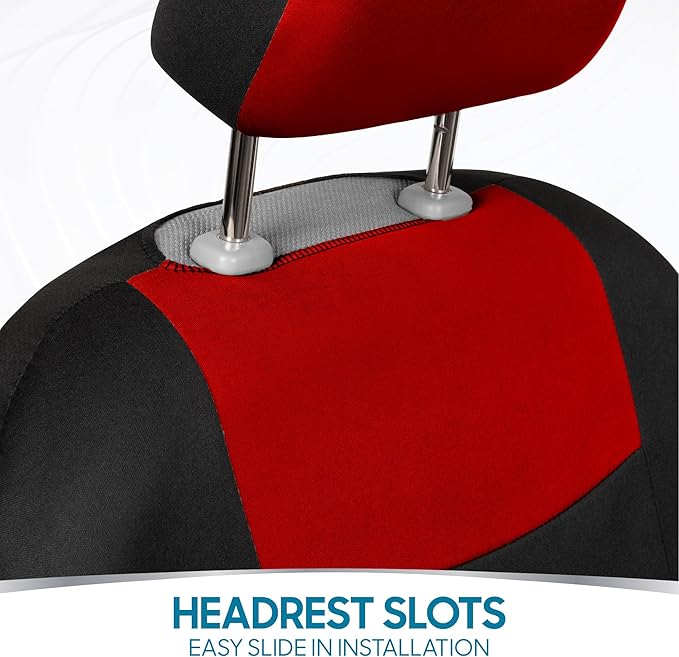 BDK PolyPro Car Seat Covers Full Set in Red on Black – Front and Rear Split Bench Seat Covers, Easy to Install, Accessories f