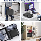 Fireproof Document Box, Hard Case Fireproof File Organizer Box with Lock and 13 Pocket Accordion File Folder, Portable Safe B