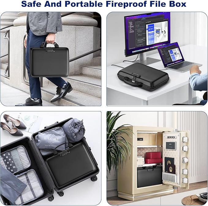 Fireproof Document Box, Hard Case Fireproof File Organizer with Lock and 13 Pocket Accordion File Folder, Portable Safe Box f