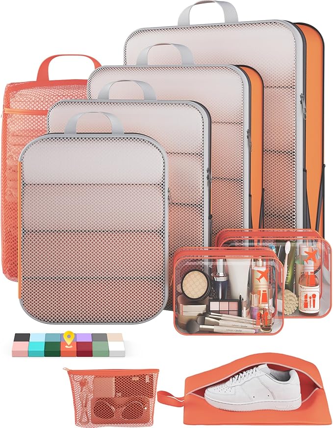 Veken 9/11 Set Compression Packing Cubes for Travel Essentials,Compressible Expandable Large Luggage Suitcase Organizer Bags 