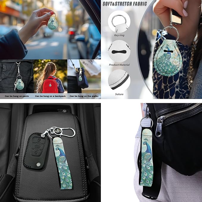Peacock 13 PCS Car Seat Cover Set with Steering Wheel Cover Seat Belt Strap Cover Armrest Cover Coaster Keychain Automobile Interior Sets Decoration Easy to Install