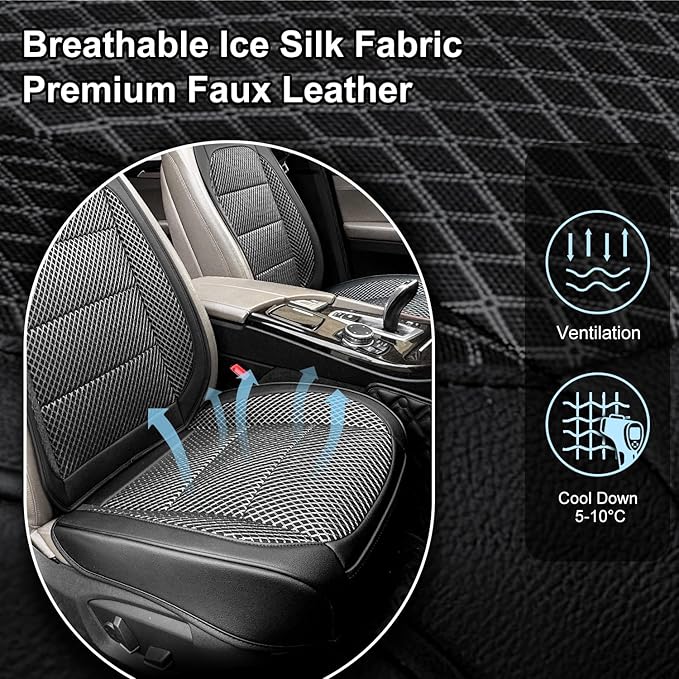 2 Pack Ventilated Cooling Car Seat Covers for Summer, 3D Air Mesh Breathable Leather Front Seat Protectors with Storage Pocke