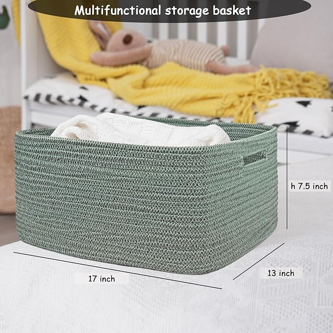 COMFY-HOMI Cotton Rope Woven Basket with Handles for Shelves,Toys,Book, Cloth Storage Baskets for Organizing-17" x 13" x 7.5"