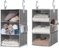 StorageWorks 6-Shelf Closet Organizers, Two 3-Shelf Separable Hanging Shelves for Closet, 12" D x 12" W x 48 ¼"H， Canvas, Gra