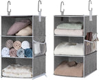 StorageWorks 6-Shelf Closet Organizers, Two 3-Shelf Separable Hanging Shelves for Closet, 12" D x 12" W x 48 ¼"H， Canvas, Gra