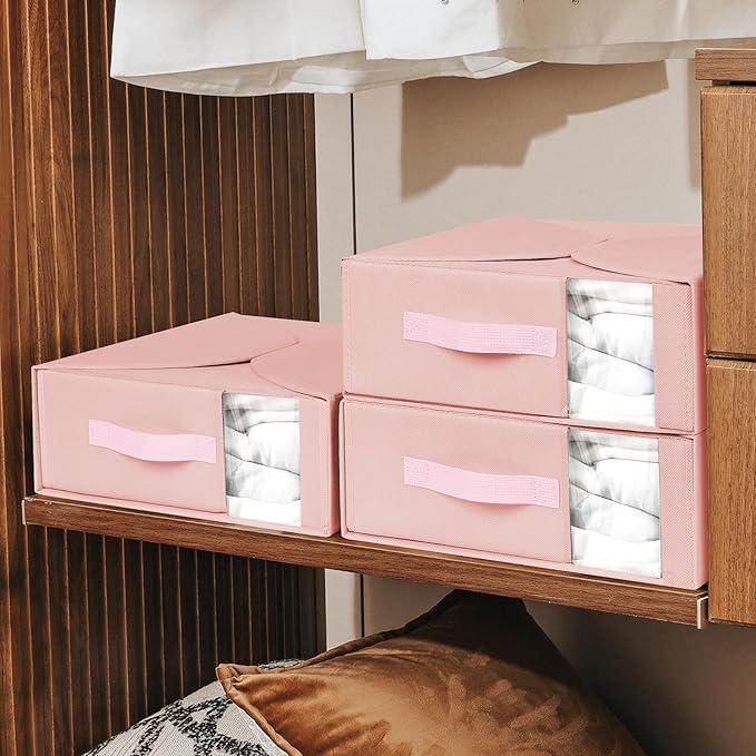 DIMJ Bed Sheet Organizers and Storage 8 Pack, Pink Foldable Sheet Organizer for Linen Closet, Bedding Folder Storage Box with