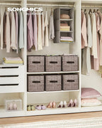 SONGMICS Storage Cubes, 11-Inch Non-Woven Fabric Bins with Double Handles, Set of 6, Closet Organizers for Shelves, Foldable,