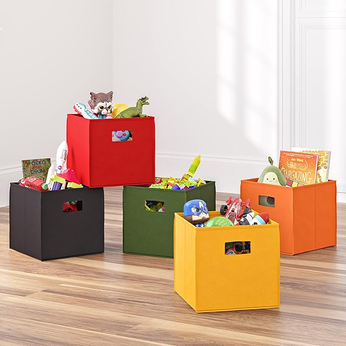 RiverRidge Folding Storage Bins with Handles Olive Cube Storage Organizer for Closet, Bedroom & Playroom - Closet Organizers 