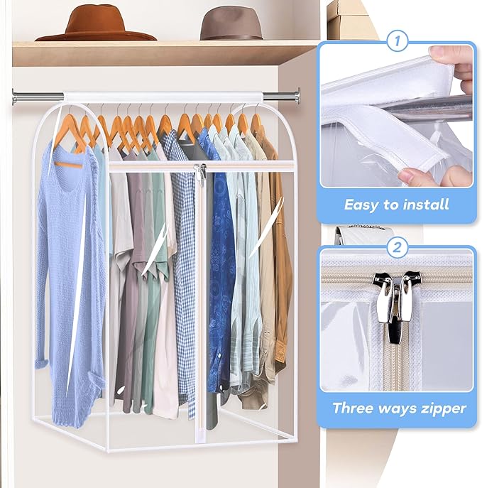 KEETDY 35" Hanging Garment Bags for Closet Storage Large Clear Garment Bags for Hanging Clothes Garment Rack Cover Coat Prote