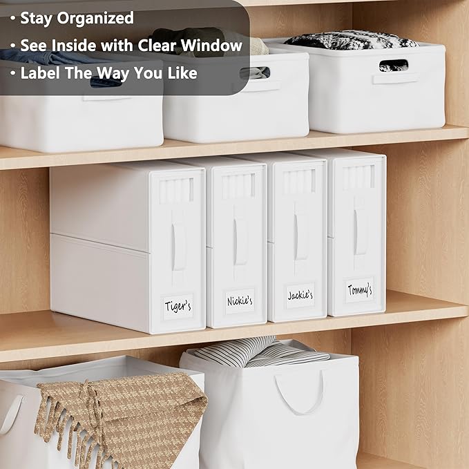 SheetCube Bed Sheet Organizers and Storage 4 Pack, Foldable Linen Closet Organizer with Window and Label, Bedding Folder Stor