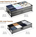Under Bed Storage with Wheels, 2 Pack 75L Underbed Large Storage Bins with Lid, Adjustable Rolling Storage Containers for Clo