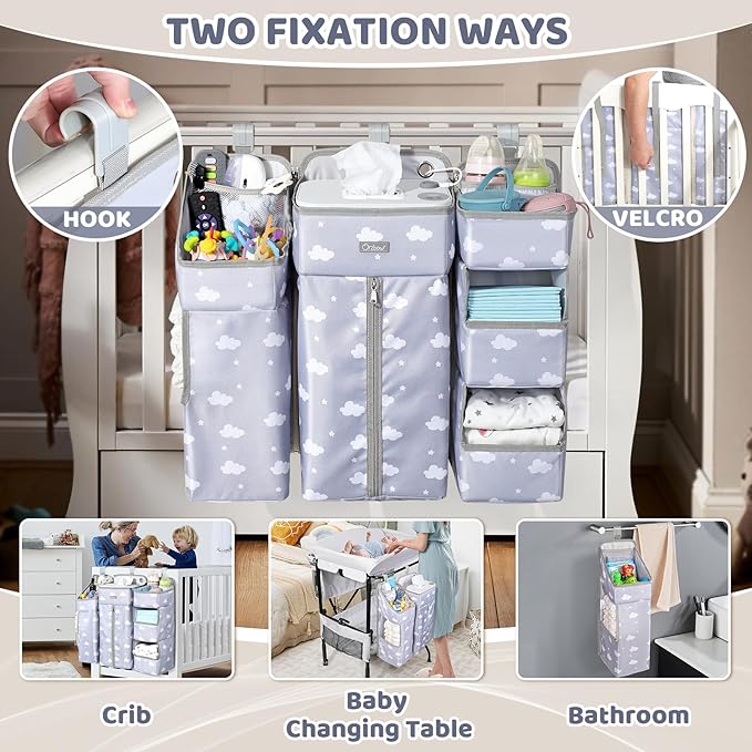 Orzbow XL Hanging Diaper Caddy Organizer for Baby Essentials, Removable 3 in 1 Diaper Stacker, Changing Table Organizer for C