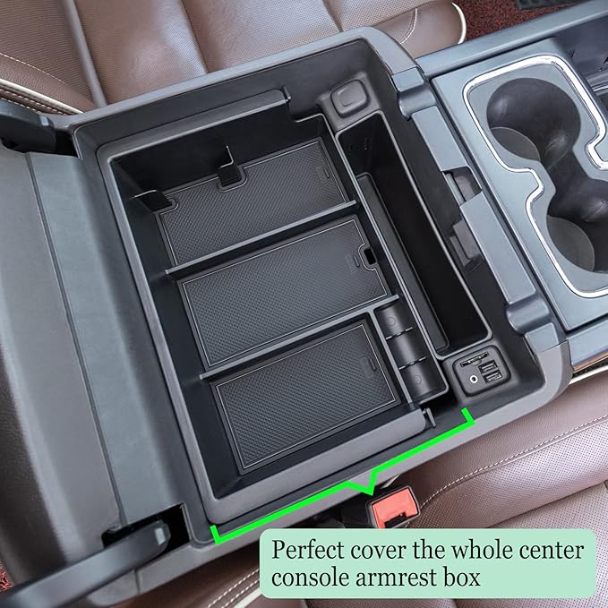 JKCOVER Compatible with Chevy Silverado/GMC Sierra 2014-2018 and Chevy Tahoe Suburban/GMC Yukon 2015-2020 Center Console Organizer Tray Accessories-Full Console w/Bucket Seats ONLY - (Black Trim)