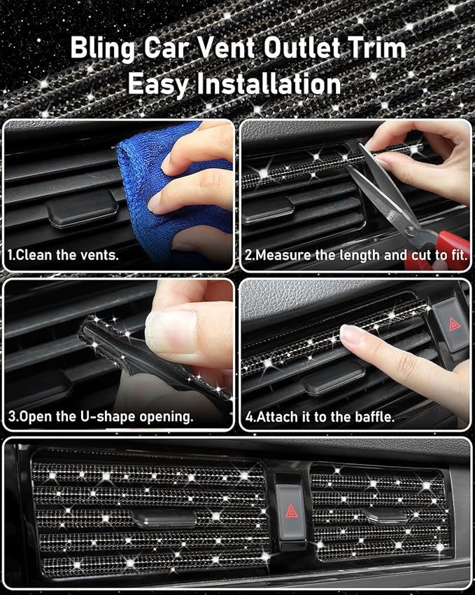 Belinous 27 PCs Bling Car Accessories for Women, Girl Car Accessories for Interior, Bling Steering Wheel Cover 14.5-15in, Bling License Plate Frame, Bling Phone Holder, Cup Coasters (Black Diamond)