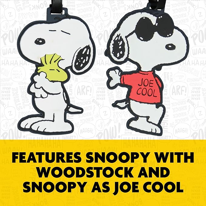 FUL Peanuts 2-Piece Suitcase ID Tag Set with Adjustable Straps, Snoopy, Multi, One Size