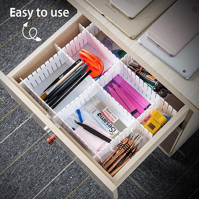 45 Pack Drawer Dividers, Plastic Adjustable Drawer Storage Organizer for Tidying Clutter Socks, Underwear, Makeup, Kitchen, D