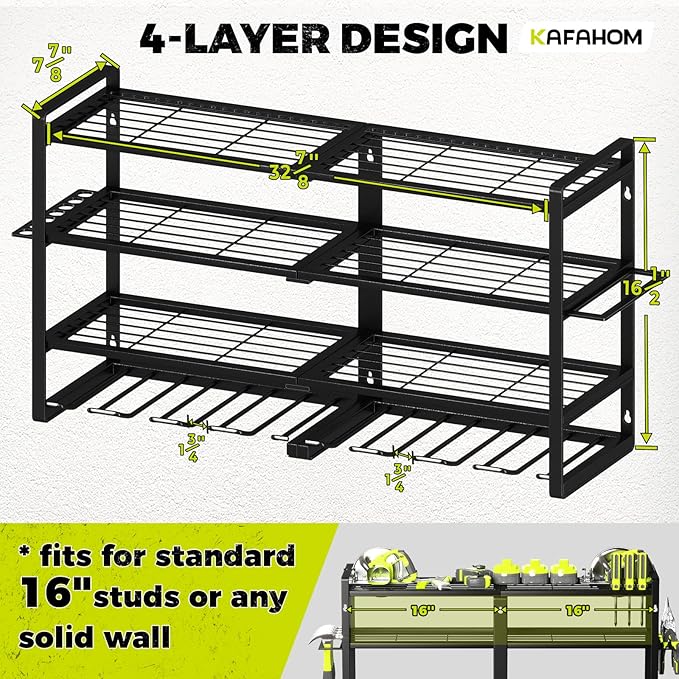 KAFAHOM Power Tool Organizer-8 Drill Holder Wall Mount,4 Layer Heavy Duty Metal Power Tool Storage Rack,Garage Tool Organizer