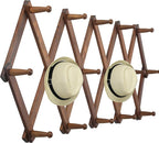 WEBI Accordion Wall Hanger, Wooden Coat Rack Wall Mounted, Hat & Cap Hook Rack, 16 Peg Hooks, Walnut Color