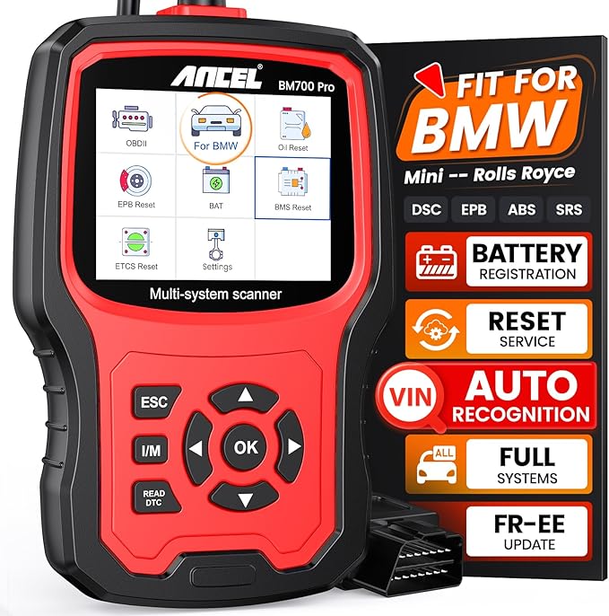 ANCEL BM700 PRO Fit for BMW Scanner - Battery Registration Tool, Code Reader for BMW/Mini/RR, Advanced OBD2 Scanner Auto V-I-N,