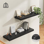 Dreamland 48" Floating Shelves for Wall, 12" Deep Thicker Black Floating Shelves, Wall-Mounted Shelves for Bedroom, Living Ro