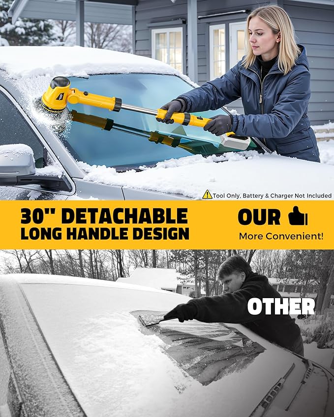 Ecarke Electric Ice Scraper Compatible with Dewalt 20V Battery, 2000RPM High-Speed 45° Head Adjust, 30'' Adjustable Handle Car Window Windshield Scraper for Ice & Snow, Tool Only Battery Not Included