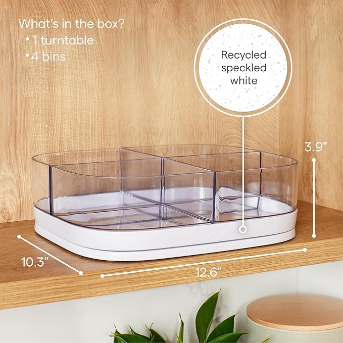 YouCopia MagicTrack Rectangle Lazy Susan Turntable with 4 Clear Storage Bins: Rotating Cabinet Organizer for Kitchen or Bathr