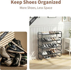 4Tier Shoe Rack - Expandable Shoe Organizer for Closet, Adjustable Metal Shoe Shelf Storage, Stackable Long Shoe Stand Holder