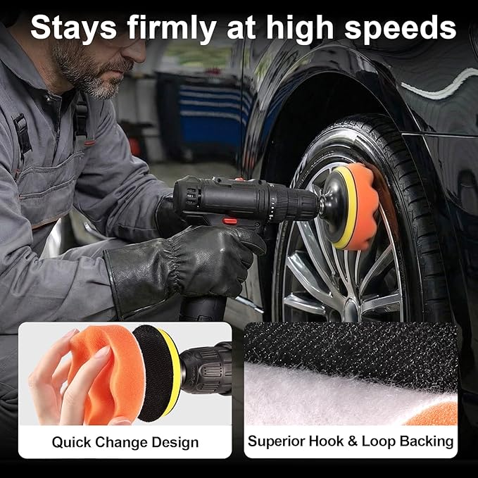 GOH DODD 38 Pieces 3 Inch Buffing Polishing Pads, Car Foam Drill Polishing Pad Kit Sponge Pads Buffer Polisher Kit Headlight 