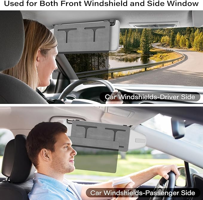 Car Visor Extender Sun Bblocker，Upgraded UV400 Car Sun Visor Extension with PC Lens and Side Sunshade,Filter UV，Safe Ddriving.Universal for SUV, Family Automotive, Gray