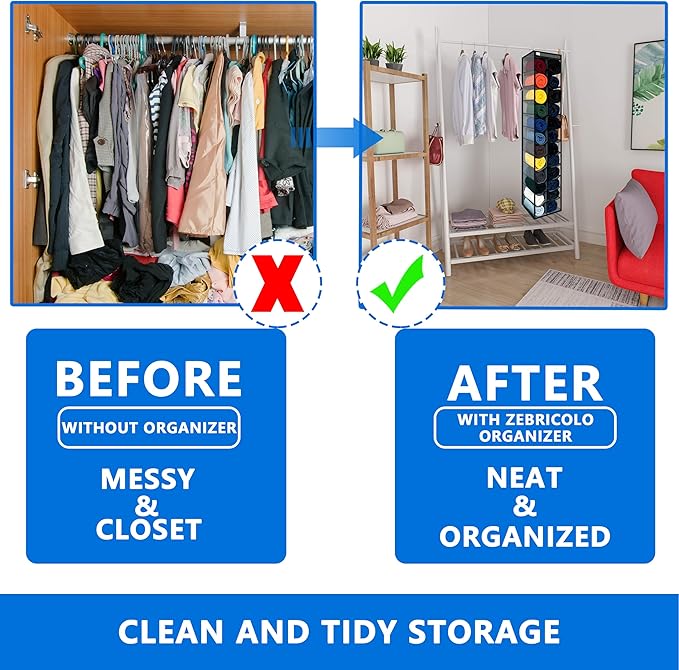 Closet Organization,24 Section, Hanging Closet Organizer, Space Saving, College Dorm Essentials for Girls, Heavy dutys Hooks 