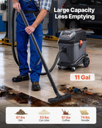 VEVOR Commercial Shop Vac, 11 Gallon Wet Dry Shop Vacuum, 5.5 Peak HP Portable with One-Button Self-Cleaning, 1350W Input, 1.