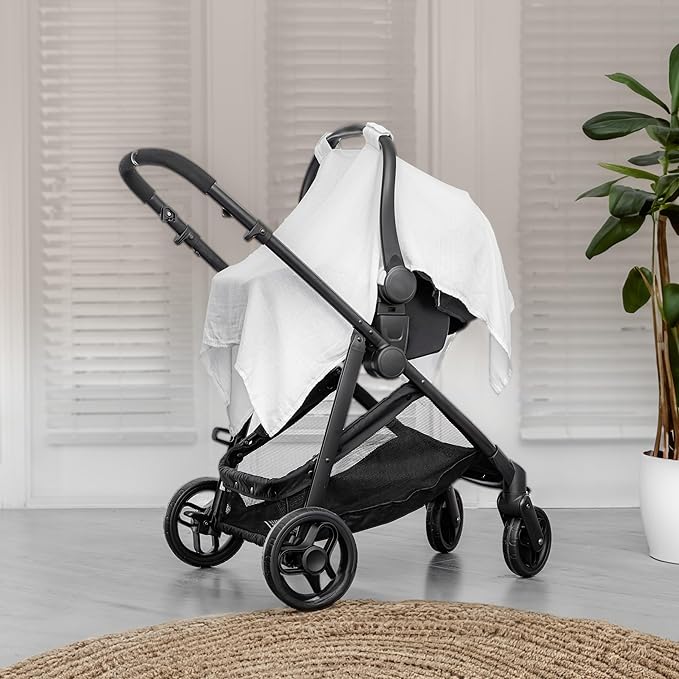 Comfy Cubs Baby Car Seat Cover - Soft, Breathable Bamboo Rayon and Muslin Cotton Blend - Lightweight Canopy for Sun, Bug, and