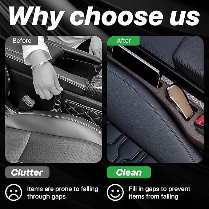 Car Seat Gap Filler Organizer, 2PCS Multifunctional Vehicle Fill Gap Blocker with Storage Slot Between Seat Console, Anti-Drop Auto Interior Organization, Universal for SUV Truck Sedan(Brown)