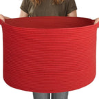 MEGASKET 115L Extra Large Red Basket for Organizing, 23.6"x15.7" Jumbo Woven Cotton Rope Bins for Blankets, Baby Nursery Laun