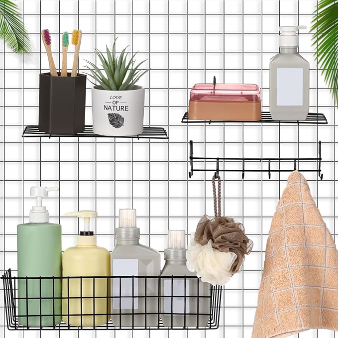 Yaocom 9 Pcs Grid Wall Shelves Gridwall Accessories Wall Grid Panel Hanging Basket with Hooks Set Includes 3 Basket 3 Wire St