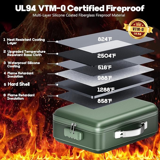 Fireproof Document Box, Hard Case Highly Flame-Resistant Fire Proof Waterproof File Organizer with Lock, Portable Fire Safe f