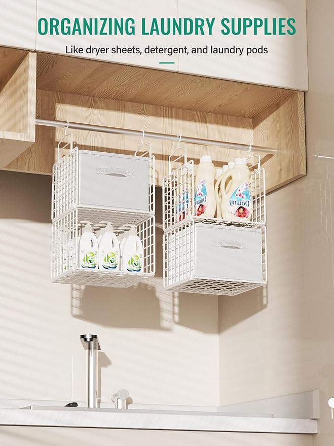 Hanging Closet Organizer with Drawers, 4 Tier Metal Closet Organizers and Storage with 4 Hanging Hooks 4 S-Hooks for Wardrobe
