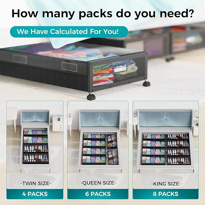 oylik Large Under Bed Storage with Wheels, Metal Under Bed Storage Containers with Clear Lid, Handle, Rolling Under Bed Shoe 