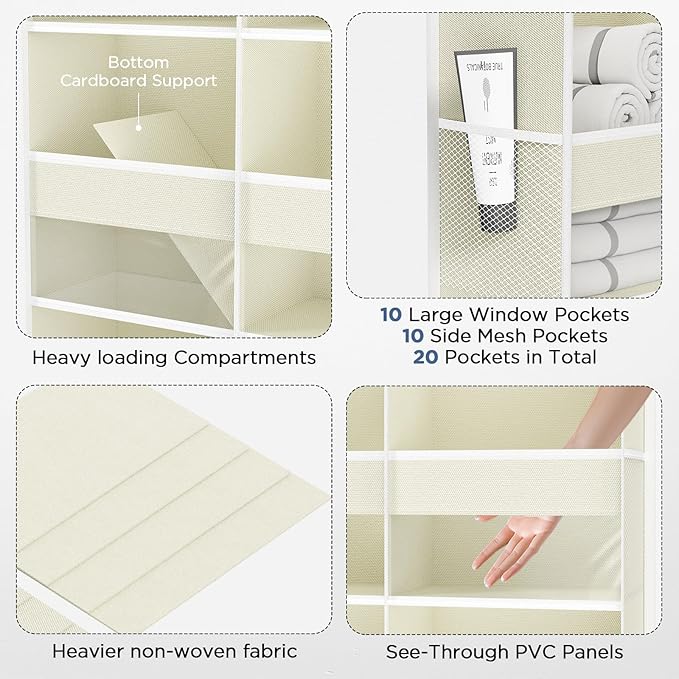 PureSpace 2 Pack 5-Tier Over The Door Organizer with 10 Side Mesh Pockets & Clear Windows, 80 lb Weight Capacity Hanging Stor