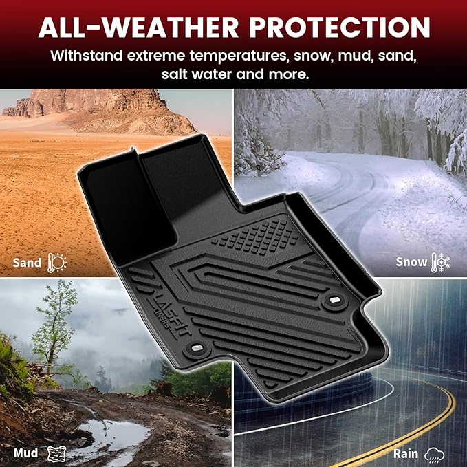 LASFIT Floor Mats for Toyota RAV4 2019-2025 (Fit Hybrid/Prime/PHEV) | Hybrid LE/XLE/XSE/Limited & Prime All Weather TPE Custom Fit Floor Liner for RAV 4 1st & 2nd Row Car Mat Accessories, Black