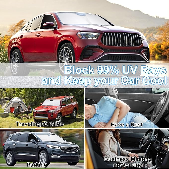 3PCS Car Window Shades Front Windshield Sun Shade Foldable Window Shade Custom Fit for 2020-2024 Mercedes Benz GLE Accessories Car Shades for Front Windows Anti-UV Rays Block Heat