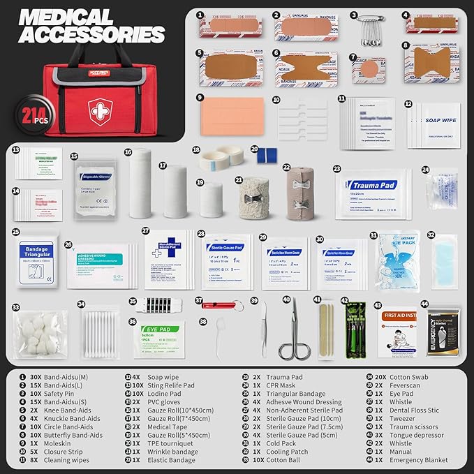 First Aid Kit - Waterproof Compact Small Emergency Medical Trauma Kit for Home, Travel, Camping, Hiking, Vehicle, Workplace G