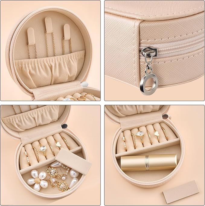 ProCase Travel Size Jewelry Box, Mini Portable Seashell-Shaped Jewelry Case, 2 Layer Organizer in PU Leather for Women -Champ
