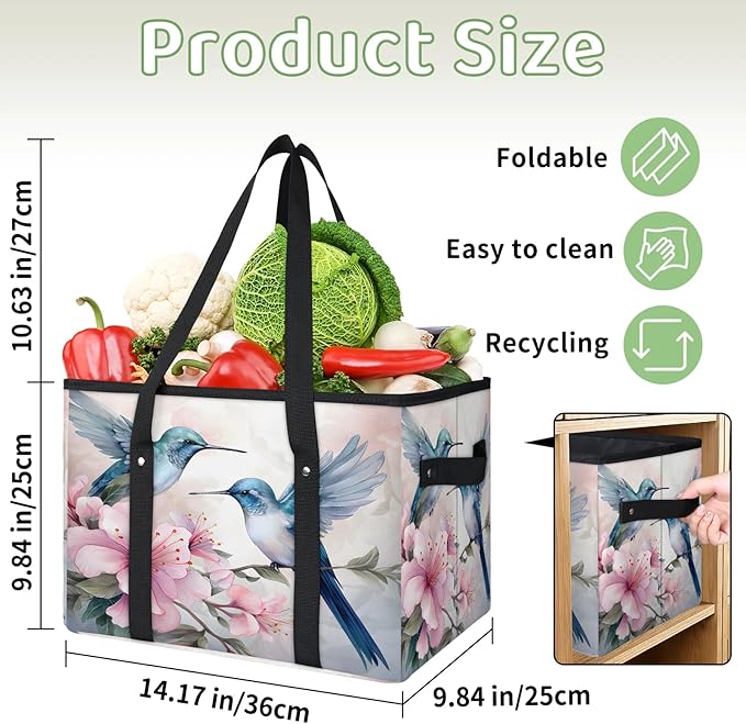 Reusable Grocery Bags Heavy Duty Shopping Bags Foldable Large Tote Bags with Long Handles & Hard Bottom