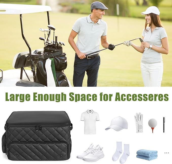 2 Layer Golf Trunk Organizer, Golf Car Storage Organizer with Individual Ventilated Compartment for 2 Pairs Shoes, Golf Car Lock