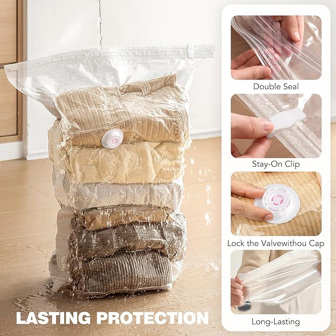 8 Pack Vacuum Storage Bags Jumbo, Vacuum Seal Bags for Clothing, 1 Jumbo+2 Large+2 Medium+3 Small, 80% Space Saver Bags for C
