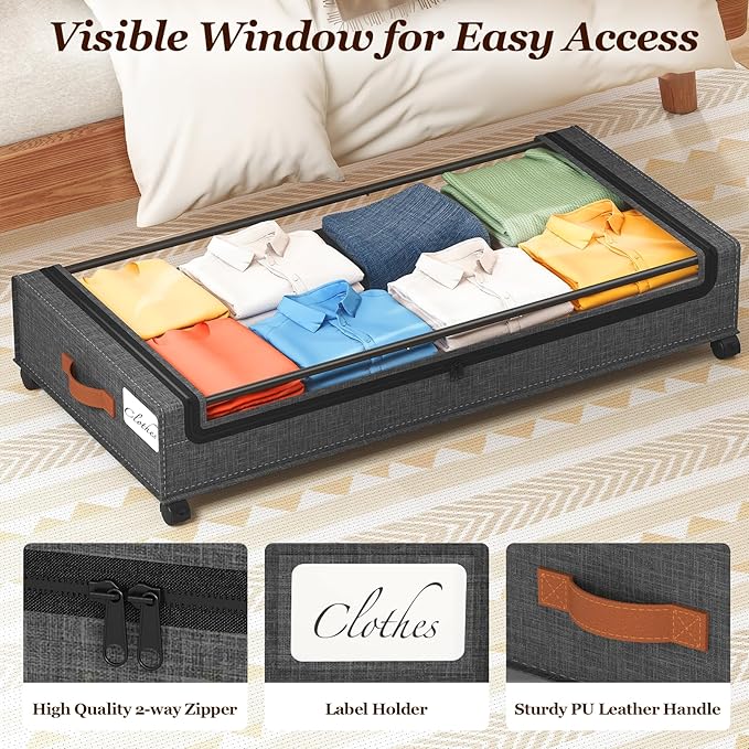 Yecaye 70L Under Bed Storage with Wheels, 3 Pack Larger Capacity Under Bed Storage Containers, Underbed Shoe Storage Organize